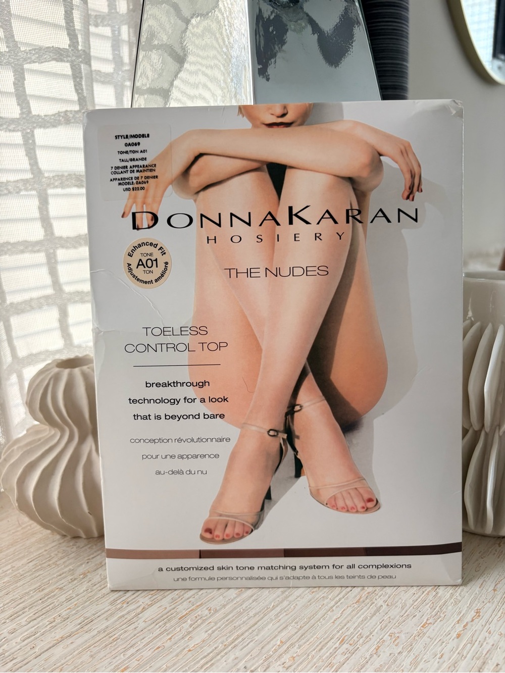 NWT Donna Karan Hosiery The Nude Toeless Control Top Pantyhose Size L A01